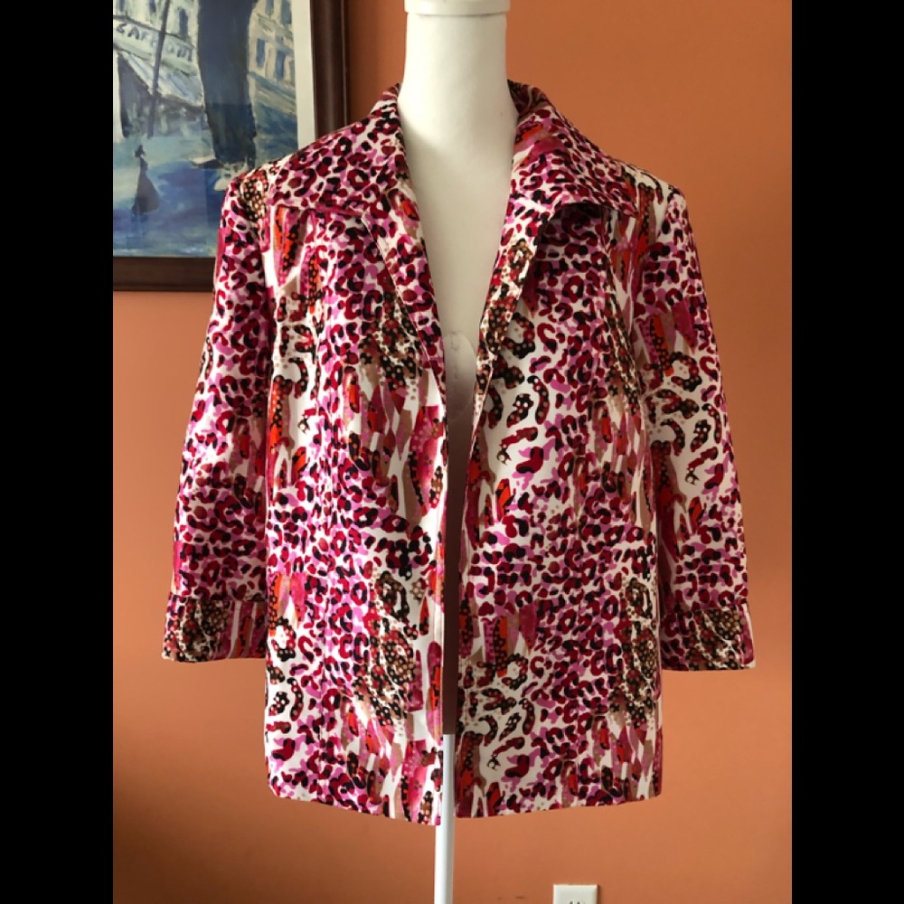 NKD pink/white/red open front patterned blazer
